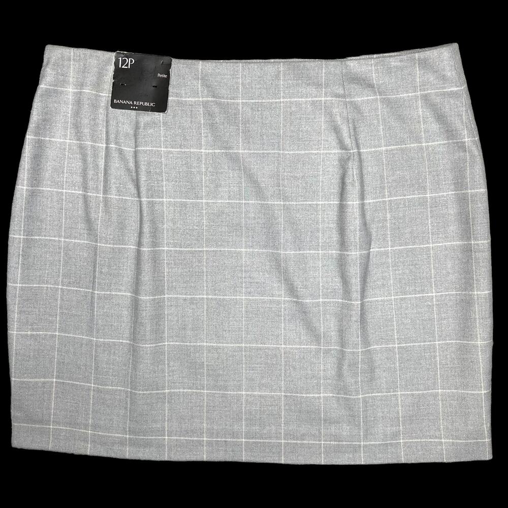 NWT Banana Republic Petite Gray Plaid Soft Brushed A-Line Mini Skirt 12P - Picture 5 of 10